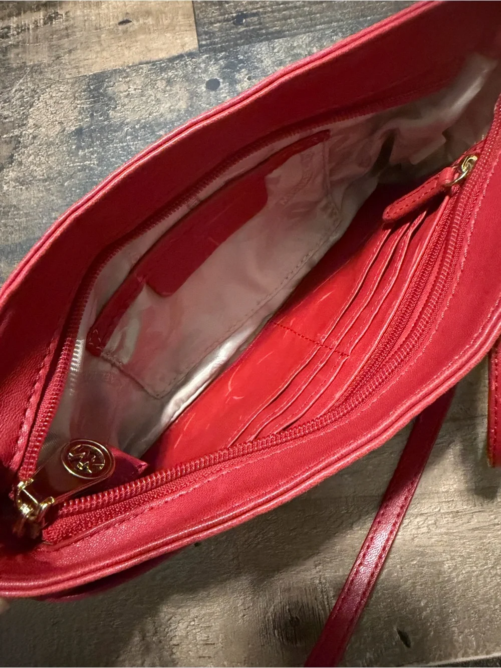 Michael Kors Red Leather Scrunch Shoulder Bag Convertible Clutch